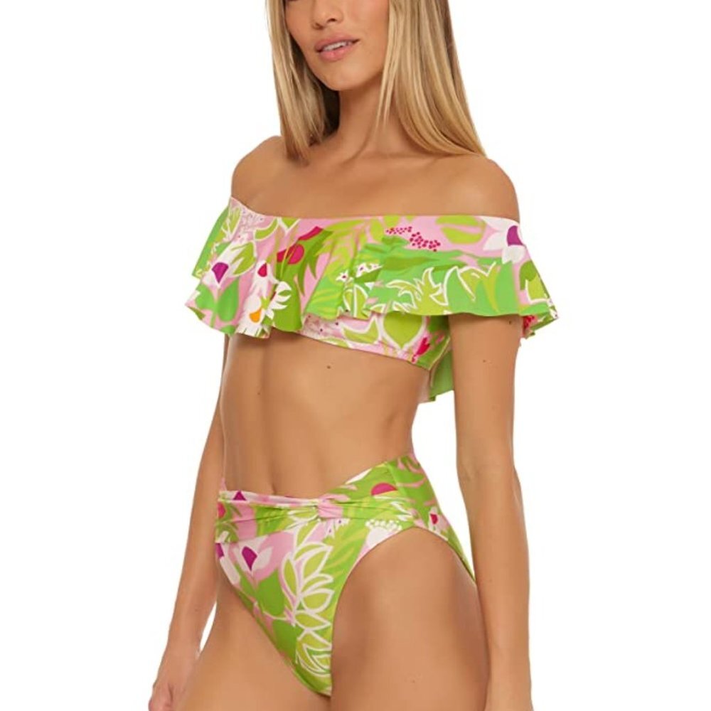 NWT Trina Turk La Palma Off Shoulder Bandeau Bikini Top & High Waist Bottom Set
